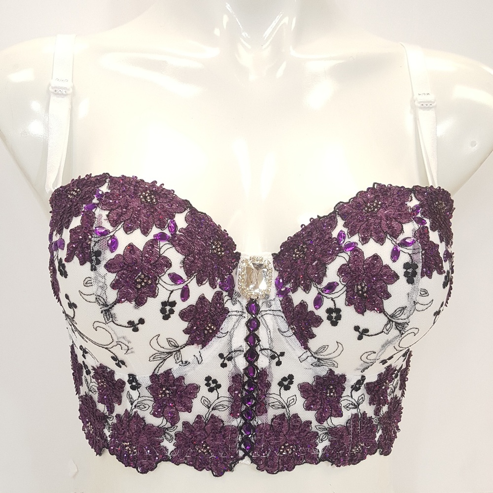 Half bustier corset bra top white and dark purple